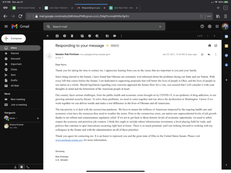 Rob Portman form letter email response