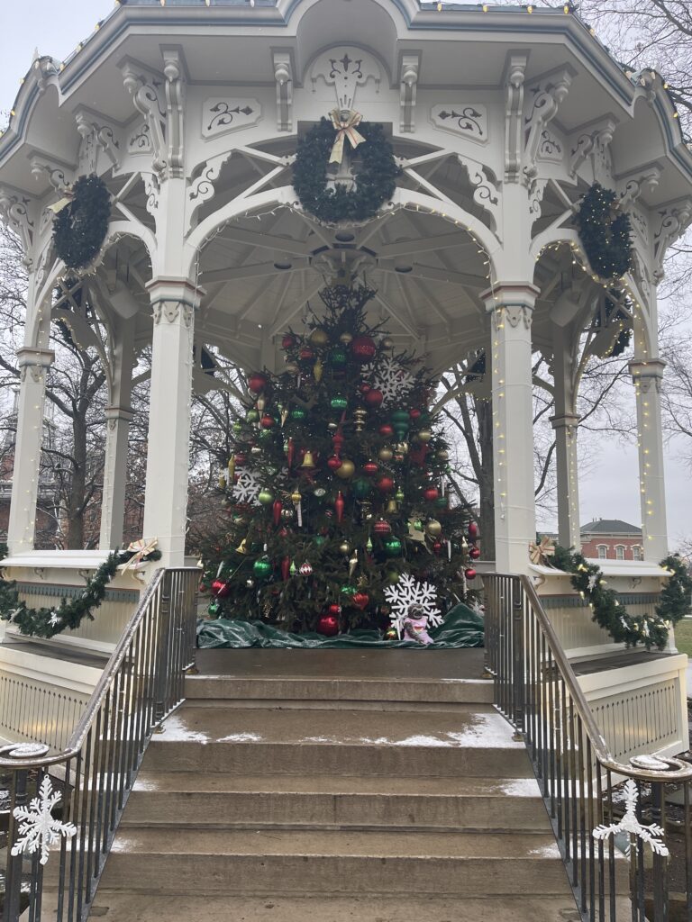A Christmas tree in the gazebo on the Medina, Ohio town square