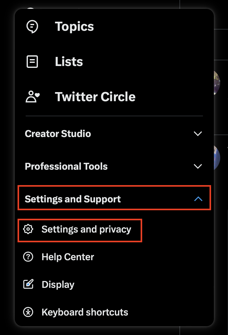 In the menu which appears, click on "Settings and Support" to expand it, then click on "Settings and privacy".