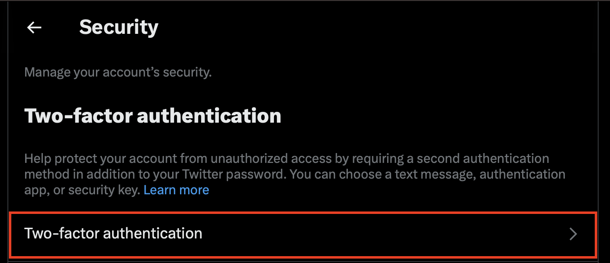 Under Security, select "Two-factor authentication".